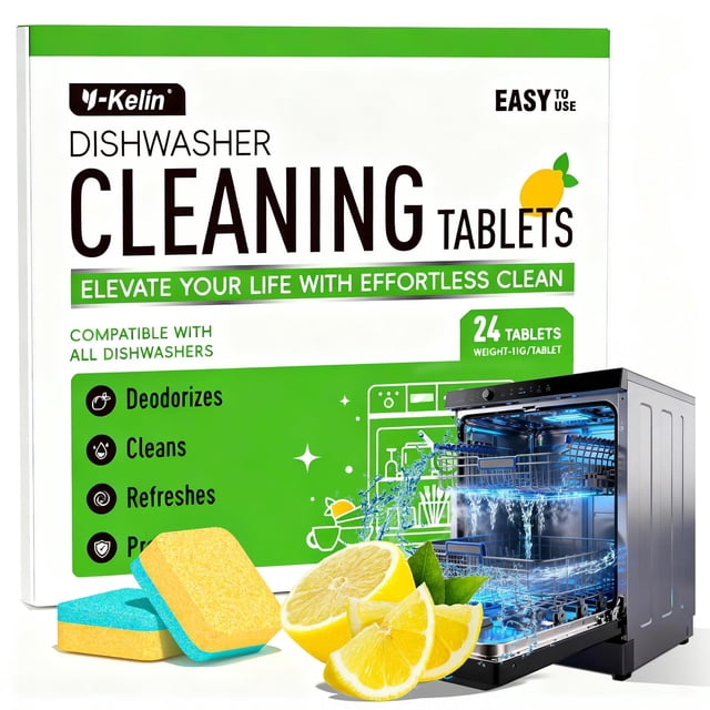 Tabletas limpiadoras para lavavajillas Y-Kelin, 24 unidades, aroma a limón