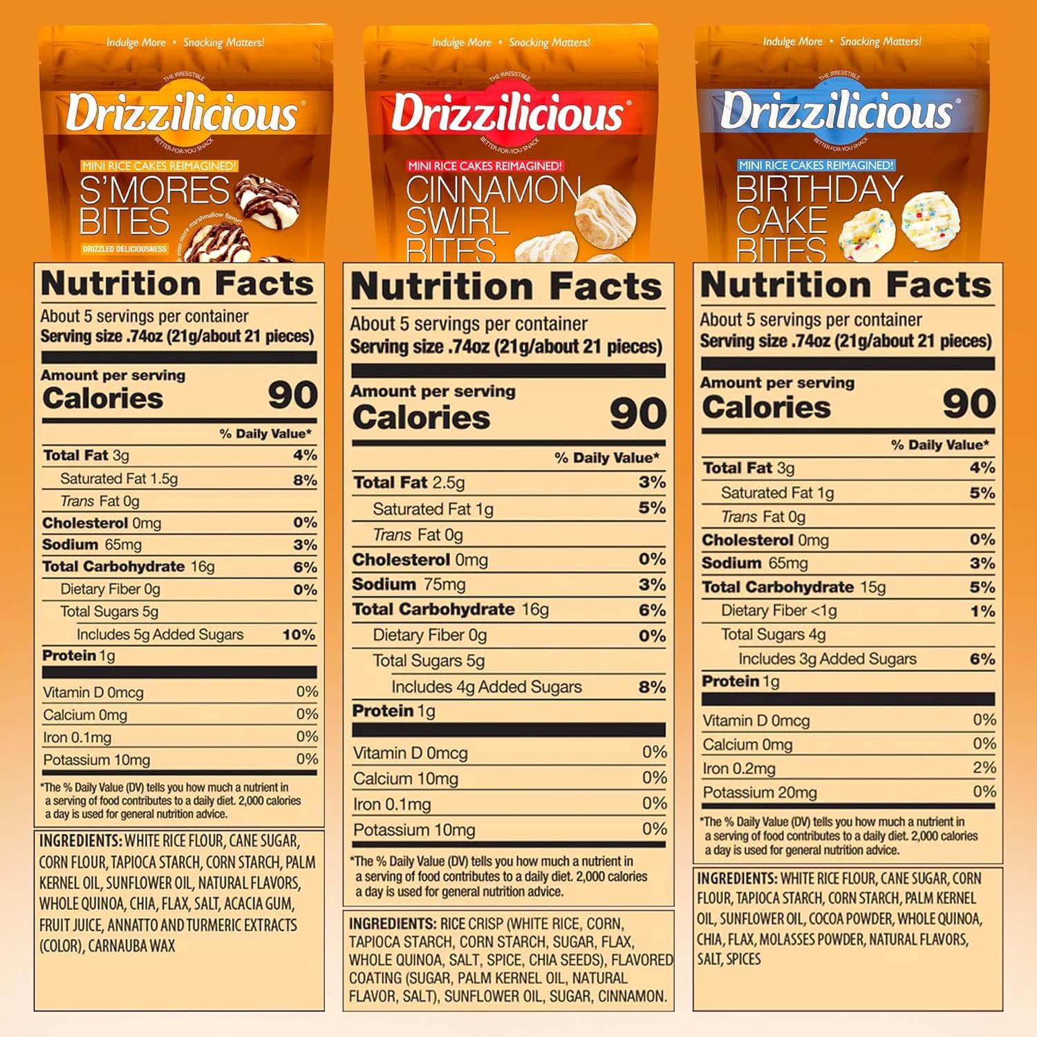 Drizzilicious Mini Rice Cakes Variety Pack, Assorted Rice Cake Snacks, Rice Crisps 6-Pack