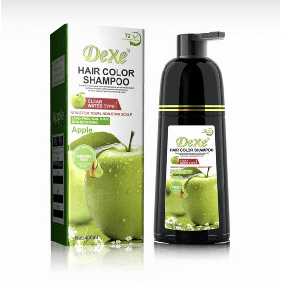Apple Black Hair Dye Shampoo for Gray Hair, DEXE Semi-Permanent Hair Color Shampoo for Women and Men, Simple to Use and Lasts 30 Days-Fast Acting, Herbal Ingredients & Ammonia Free  400ml / 14 Fl  Oz