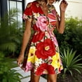 thumbnail image 2 of TIHLMK Women's Bohemian V-Neck Printed Dresses Short Sleeve Crew Neck Chiffon Dresses Elegant Casual Summer Wear, 2 of 9