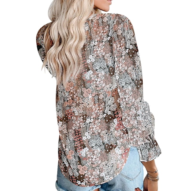 Minnieouse Blusa de mujer con cuello en V con cordones en la parte de manga larga casual camisa suelta Prendas para la parte del cuerpo Impreso 1 METRO Minnieouse AP003442-02