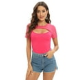 thumbnail image 3 of Baywell Women's Cutout Neck Short Sleeve Tops Basic Bodysuit Jumpsuit Rose Red S-2XL, 3 of 8