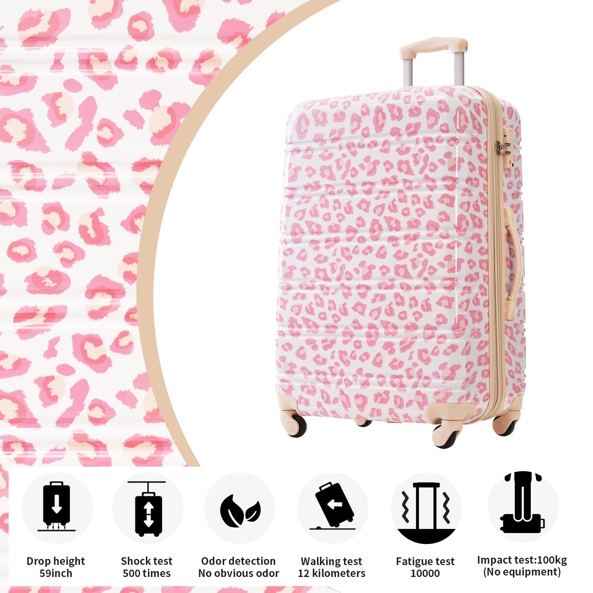 EUROCO 3PCS Luggage Sets(20"/24"/28"),Expandable PC Durable Hardshell Lightweight Suitcase Sets with TSA Lock and 360 Silent Spinner Wheels,Pink Leopard