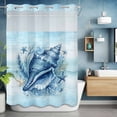 thumbnail image 2 of Summer No Hook Shower Curtain with Snap in Liner Ocean Blue Geometric Texture Conch Starfish Teal White Waterproof Bathroom Shower Curtain with See Through Top Window for Bathtub 60" x 72", 2 of 9
