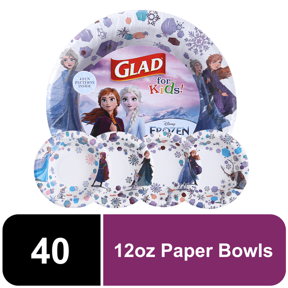 Glad Kids - 12oz Paper Bowls 40ct - Frozen - MIXED PACK