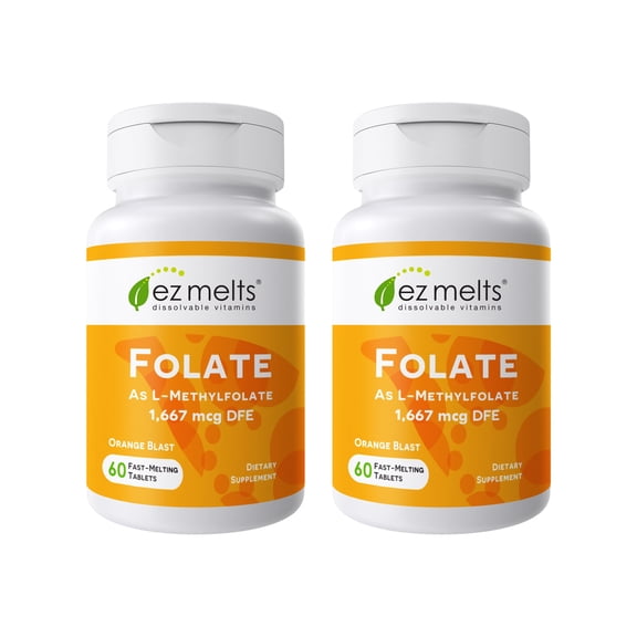 EZ Melts Dissolvable Folate 1,667 mcg, L-Methylfolate, Sugar-Free, 2-Month Supply - 2 Pack