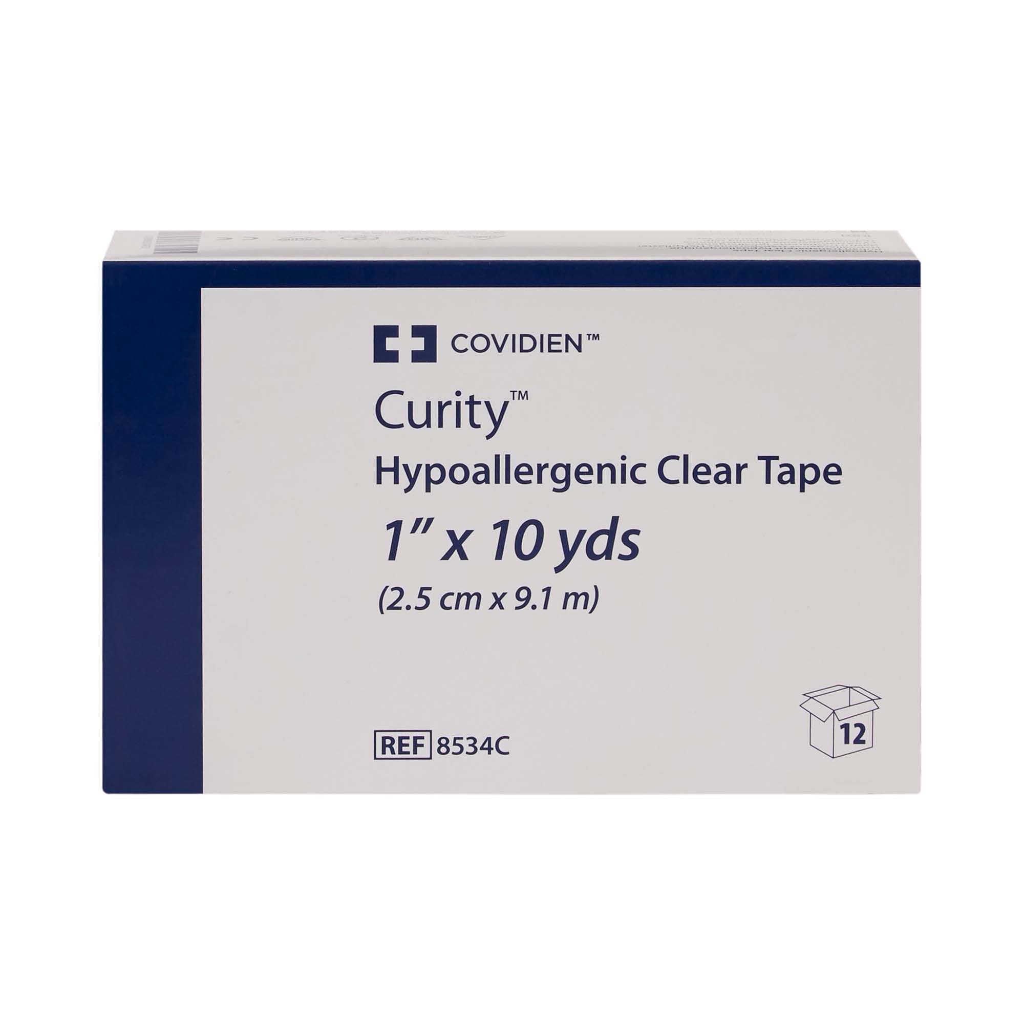 Kendall Medical Tape, Transparent Non-Sterile Surgical Tape, 1 in. x 10 yds., 12 Rolls, 1 Pack