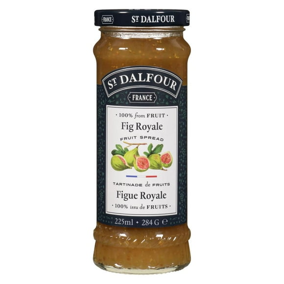 St Dalfour Fig Royale Spread, St. Dalfour Fig Royale Spread is a rich, all-natural fruit spread made with premium figs and sweetened only with fruit juice concentrate. With no added sugar, artificial flavors, or preservatives, it delivers a smooth, velvety texture with delicate fig seeds. Perfect for toast and cheese pairings