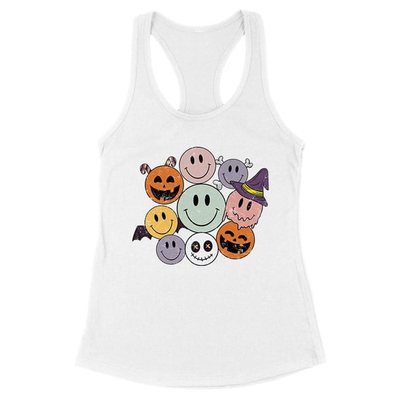 Halloween Smileys Tank Top Fitted Racerback Women's Large White