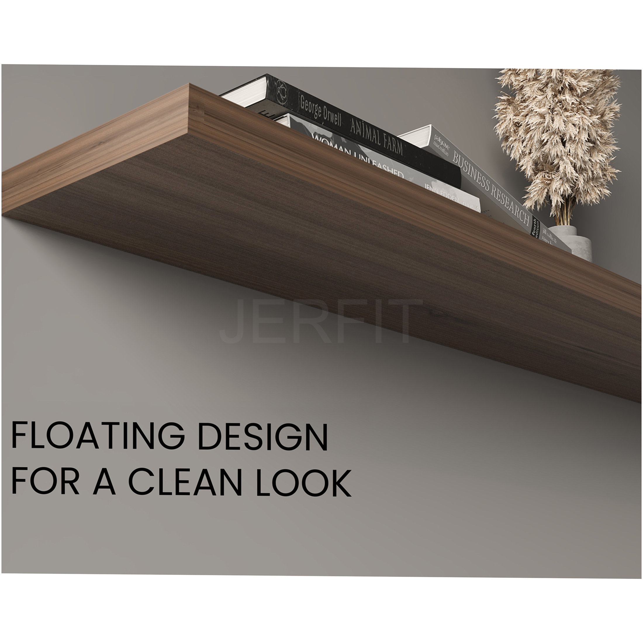 JERFIT 47 Inch Floating Shelves Set of 2, Light Brown Wall Shelves for Bathroom, Bedroom & Living Room, Easy Mount Decor Storage Shelves