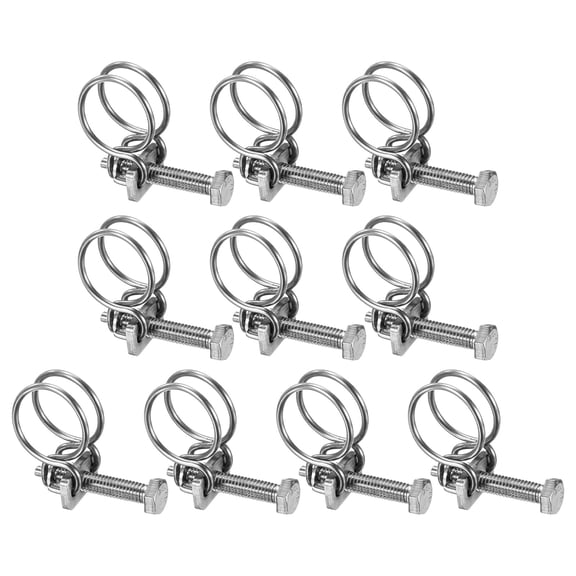 Uxcell 10-Pack Double Wire Hose Clamp, 17-20mm 304 Stainless Steel Hose Clips Adjustable for Dust Collection Hose