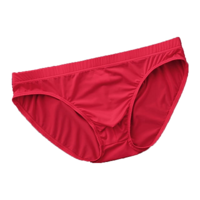 HKEJIAOI Mens Ice Silk Briefs Low Rise Solid Color Underwear Comfortable Breathable Underpants Briefs, Red M