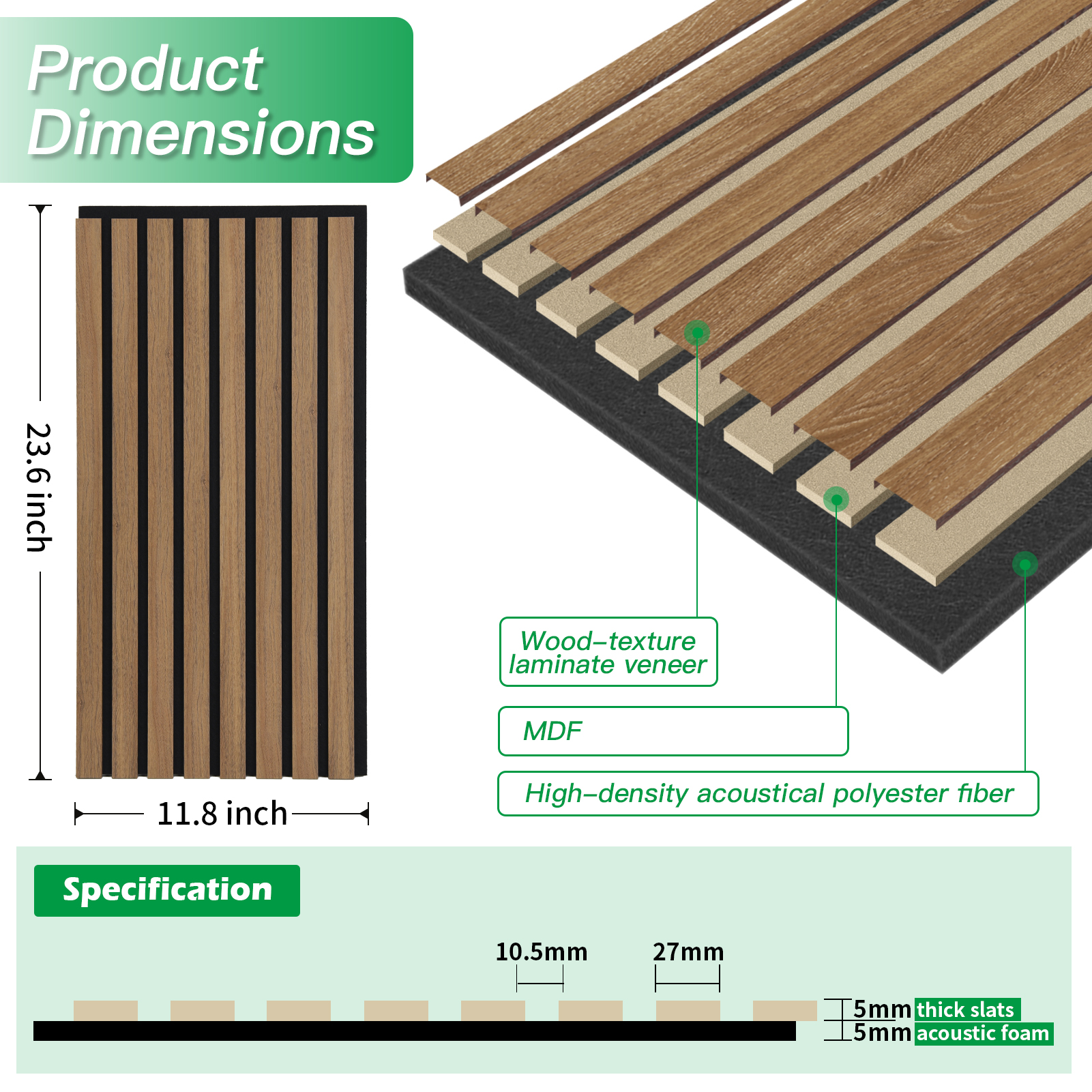 20Pcs 24" x 12" Wood Slat Acoustic Wall Paneling for Modern Interior wall Decor,MDF Accent Wooden Wall Panels, 40 Sq.ft,Deep Walnut