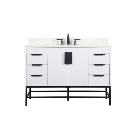 48 inch single bathroom vanity in white with backsplash