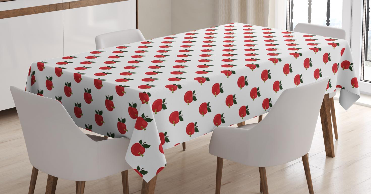 Apple Tablecloth, Repeating Comic Red Apples Pattern with Cute Worms