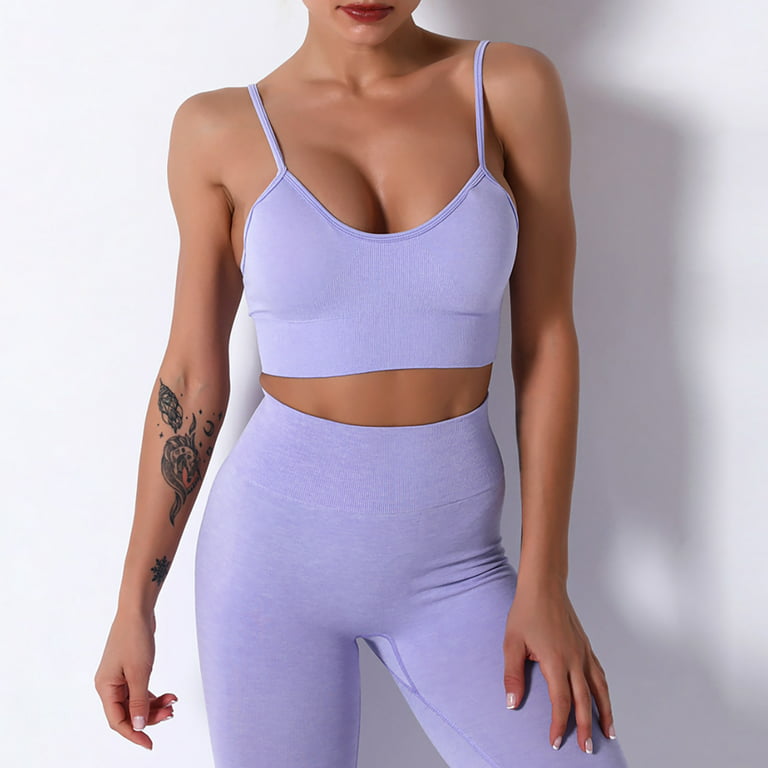 Yoga Outfits for Women 2 Piece Seamless Workout High Waist Leggings with  Short Sleeve Crop Top Gym Exercise Set Womens Clothes