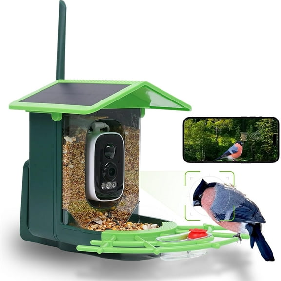 Smart Bird Feeder with Camera,AI Bird Recognition,Hanging Bird Feeder with Full Color Night Vision, Two-Way Audio,SD/Cloud Storage,Bird Watching Gift for Family,Friends