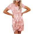thumbnail image 1 of Robe à Manches Courtes Mode Femmes Cravate - Manches Courtes Vêtements de Détente Ample Confortable Robe Décontractée Robe Évasée pour Femmes, 1 of 6