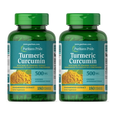 (2 pack) Puritan's Pride Turmeric Curcumin 500 mg-180 Capsules