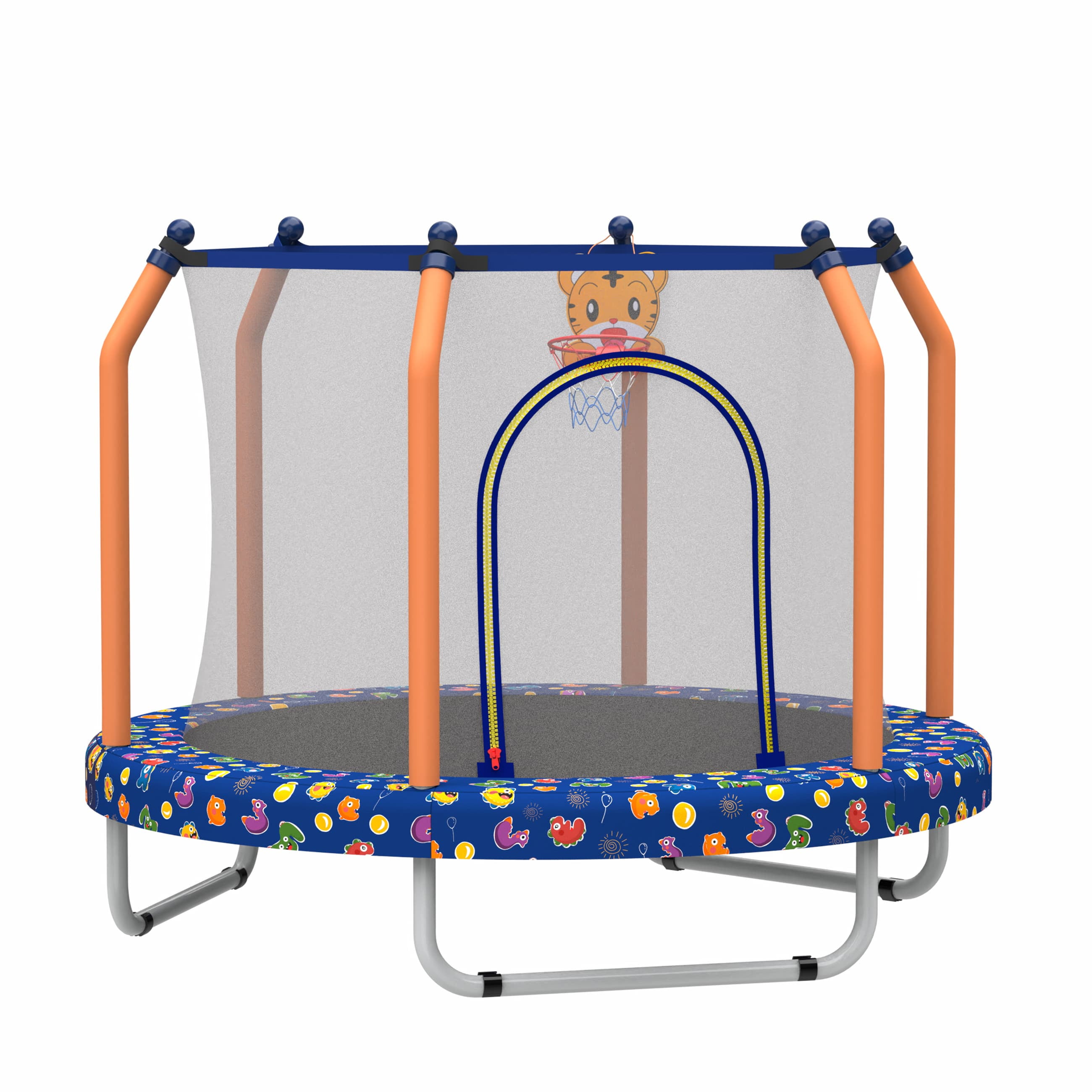 Kids Trampoline with Basketball Hoop, SUREGO 55” Indoor Outdoor Toddler Trampoline with Safety Enclosure, Foam-Padded Poles & 30 Springs, Small Trampoline for Boys & Girls, Dark Blue