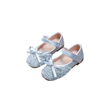 

Difumos Girls Mary Jane Magic Tape Flats Sequin Dress Shoes Dance Cute Princess Shoe Anti-Slip Soft Sole Loafers Silver 4C