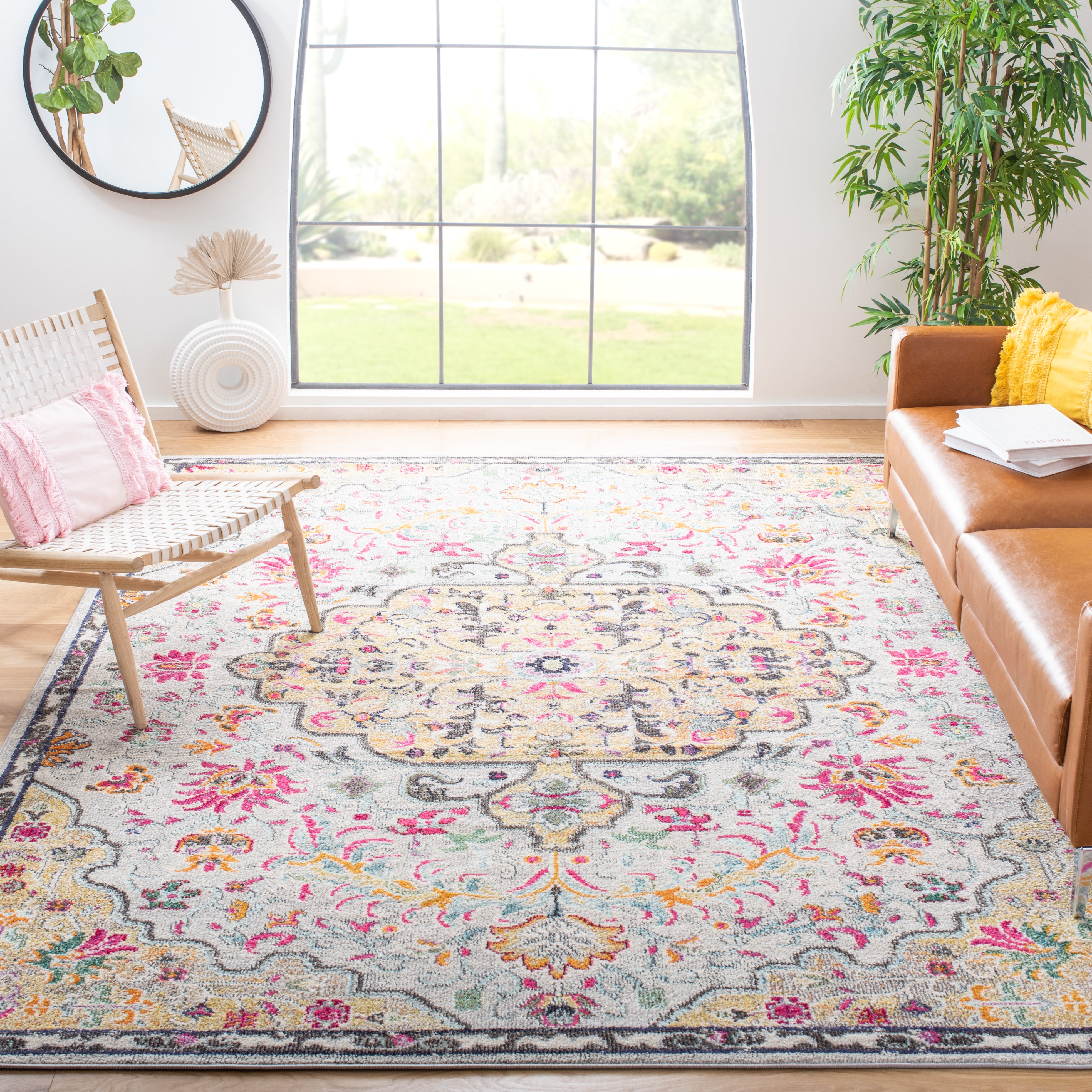 SAFAVIEH Madison Joandra Vintage Floral Area Rug, Grey/Gold, 9' x 12'