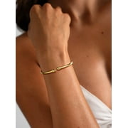 U7 14K Gold Plated Women Bangle Simple Polished Fashion Solid Cuff Bangle Christmas Birthday Mothers Day Gift