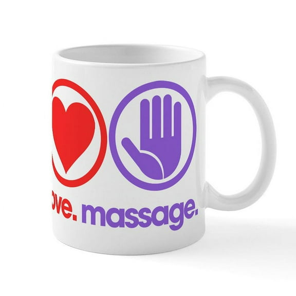 CafePress - Peace Love Massage - 11 oz Ceramic Mug - Novelty Coffee Tea Cup
