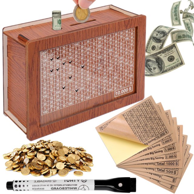 Caja de ahorro de dinero de madera con forma de bóveda de efectivo AIERSA con plan de ahorro