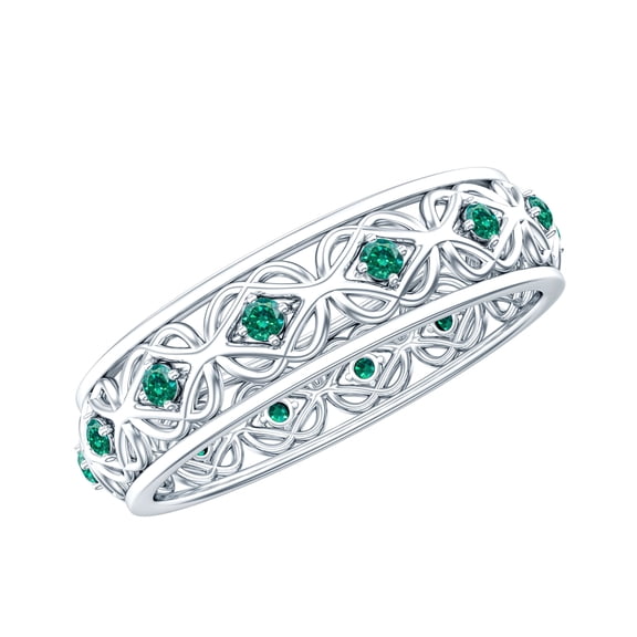 Rosec Jewels Certified Lab Grown Emerald Celtic Wedding Band for Women - AAAA Grade - Vintage Style Emerald Band - with Jewelry Box, 925 Sterling Silver, US 4.00