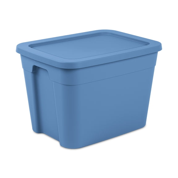 Sterilite 18 Gallon Tote, Plastic Storage Bin with Snap-on Lid, Stackable, Blue