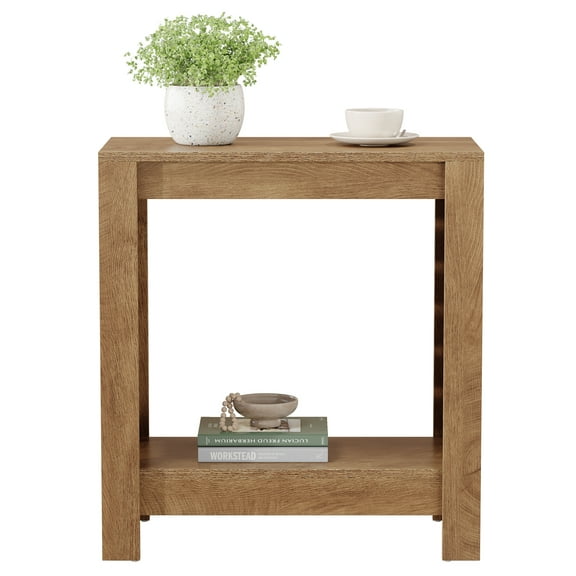 Tribesigns Narrow Side Table, 2-Tier Farmhouse Wooden End Table with Storage Shelf, Skinny Accent Nightstand for Living Room, Bedroom and Office, Easy Assembly
