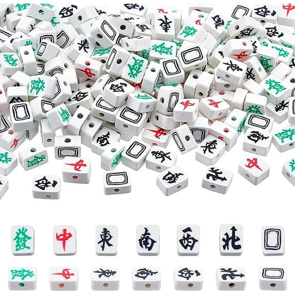 200 Pcs Bulk Mahjong Beads Mahjong Tile Beads Polymer Clay Beads Loose Spacer Beads for Bracelets Necklace Earring Jewelry Making Supplies Hole: 1.5mm
