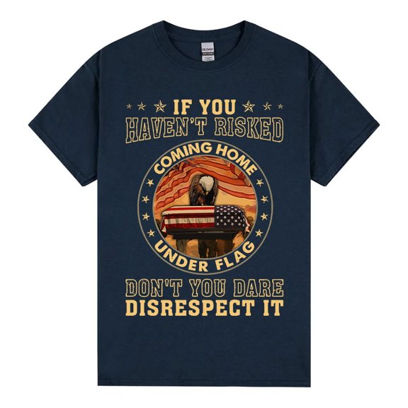 If You Haven't Risked Graphic T-Shirt, Patriotic American Flag and Bald Eagle Veteran Military Tee