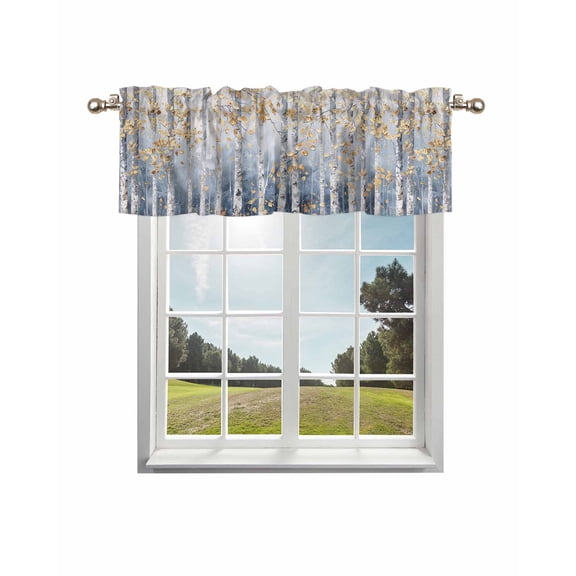 Yellow Blue Forest Kitchen Curtain Valances for Windows Farmhouse Short Curtains, Modern Oil Painting Art Rod Pocket Valance Curtain for Bedroom Cafe Living Room 56"x16"