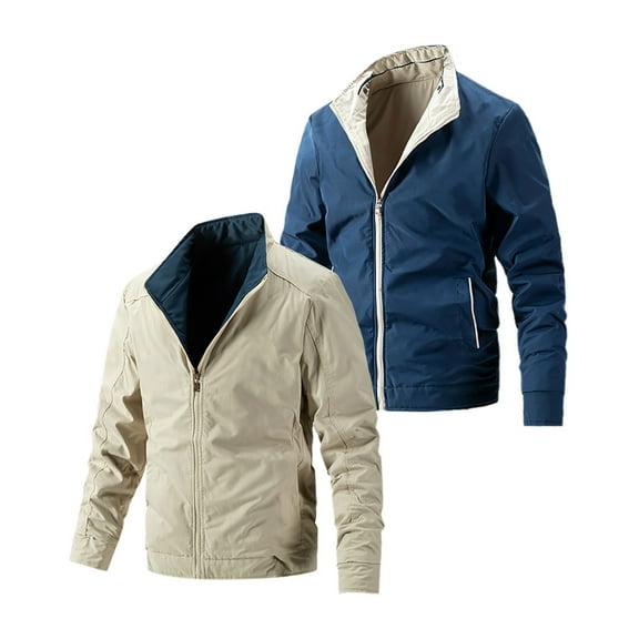 Dpytoraw Men Double Zipper Stand Up Collar Casual Jacket Winter Business Fashionable And Comfortable Jacket