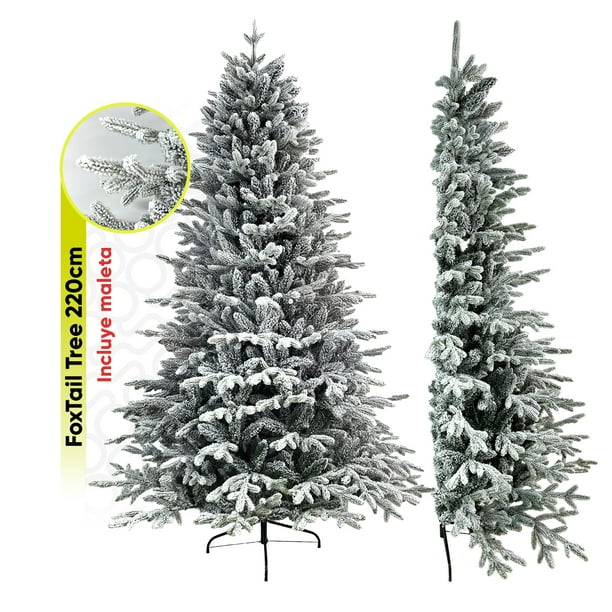 Árbol De Navidad A la mitad para Pared - Medio Árbol de 2.2m alto Nevado Ahorra Espacio Modelo Foxtail Premium con 1250 ramas PE/PVC Pino Navideño + Maleta Transportadora Half Christmas Tree Artego