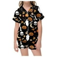 thumbnail image 2 of BOOMNY Halloween Girls 2 Peice Pajamas Sets Hallowmas Pumpkin Ghost Graphic Short Sleeve Buttons Sleepwear Tops Shorts Pjs Set for Kids Cozy Loungewear Homewear, 2 of 6