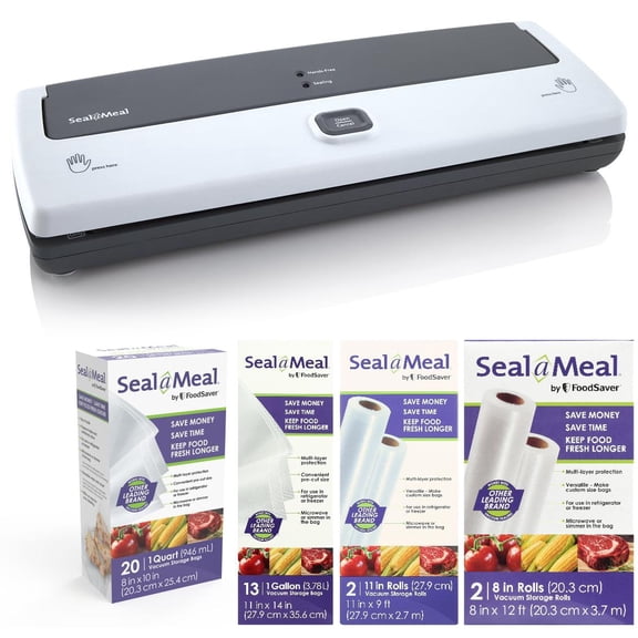 Seal-A-Meal 41-Piece Vacuum Sealer Starter Kit, Automatic Food Sealer with 37 Bags 4 Rolls, Value Pack