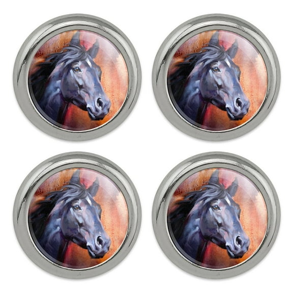 Black Horse Portrait Painting Indigo Night Metal Craft Sewing Novelty Buttons - Set of 4