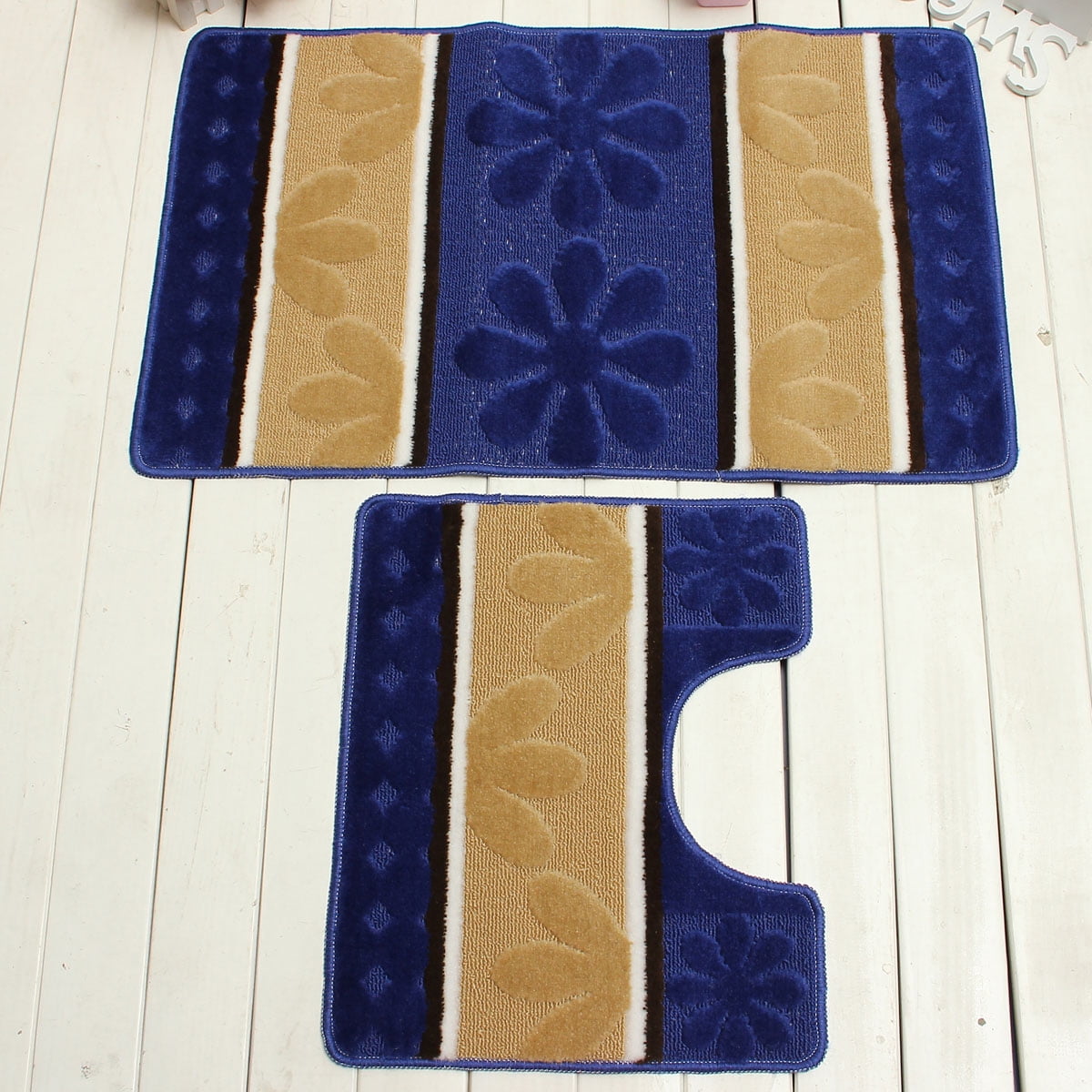 2pcs Cotton Bathroom Mats Set Washable Bath Pedestal Mat Sets