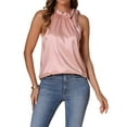 thumbnail image 2 of Blusa sin mangas de halter para mujeres, blusa de satén con estampado de leopardo, camisa con cuello de lazo simulado, top casual de negocios 2025 XS Rosa, 2 of 6