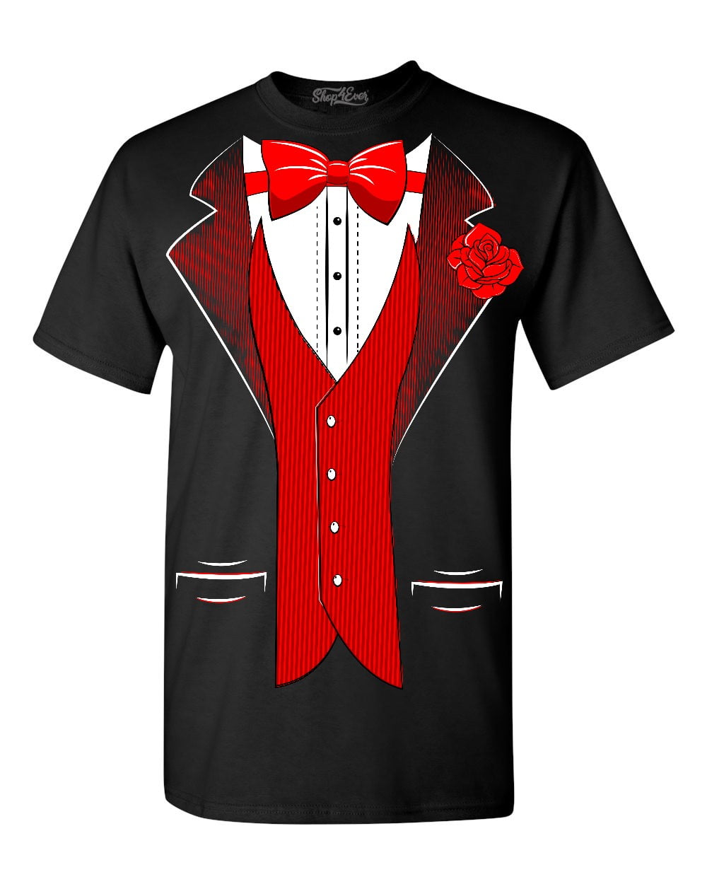 Shop4Ever Men's Red Bow Tie Classic Tuxedo with Rose Flower Graphic T ...