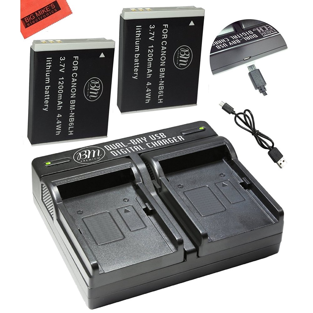 BM Premium 2 NB6L, NB6LH Batteries & Dual Charger for Canon PowerShot