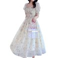 thumbnail image 1 of Vestido de mujer estilo francés blanco con cintura y manga abombada elegante vestido de verano para fiesta y citas, 1 of 8