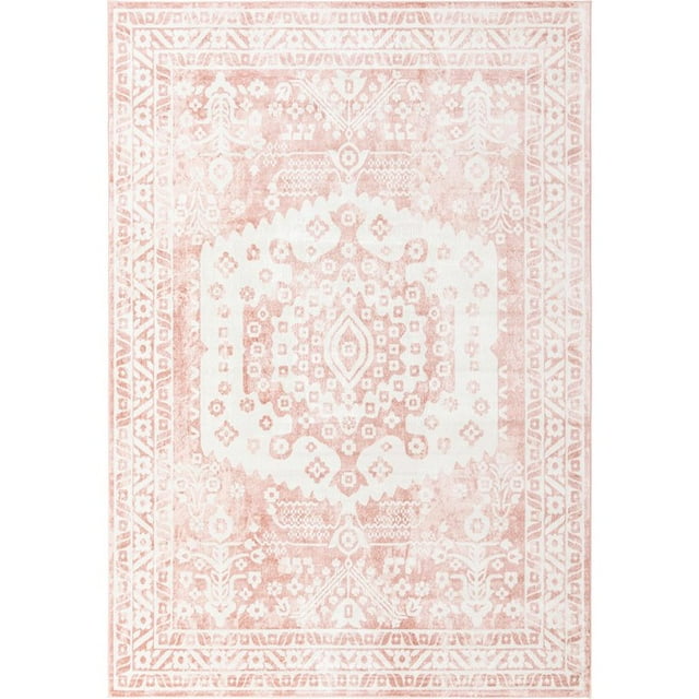 Unique Loom Oxford Medallion Border Rug 10' x 14' Rectangle Pink/Ivory