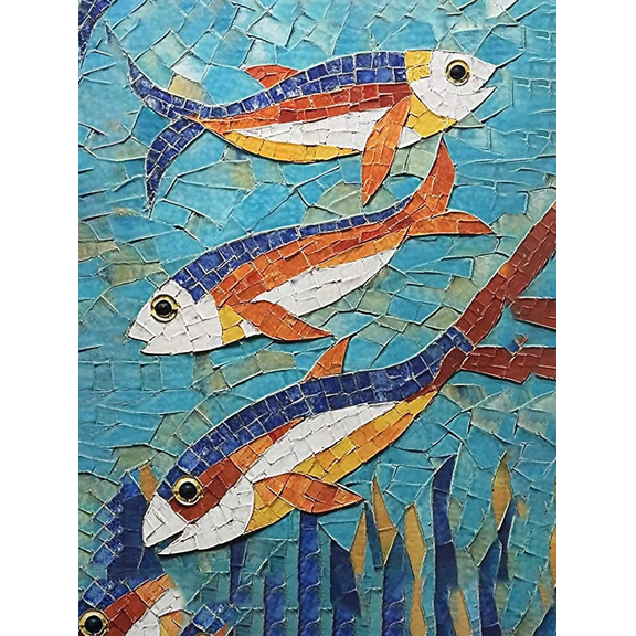 Colorful Fish Mosaic Canvas Wall Art, Suitable for Living Room, Bedroom, Bathroom, Office, and Dining Room Decoration.