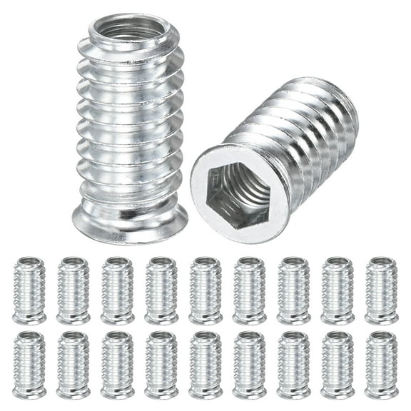 20-Pack Threaded Inserts for Wood, M8x25mm Hex Drive Threaded Insert Nuts for Wood Furniture [Silver Tone]