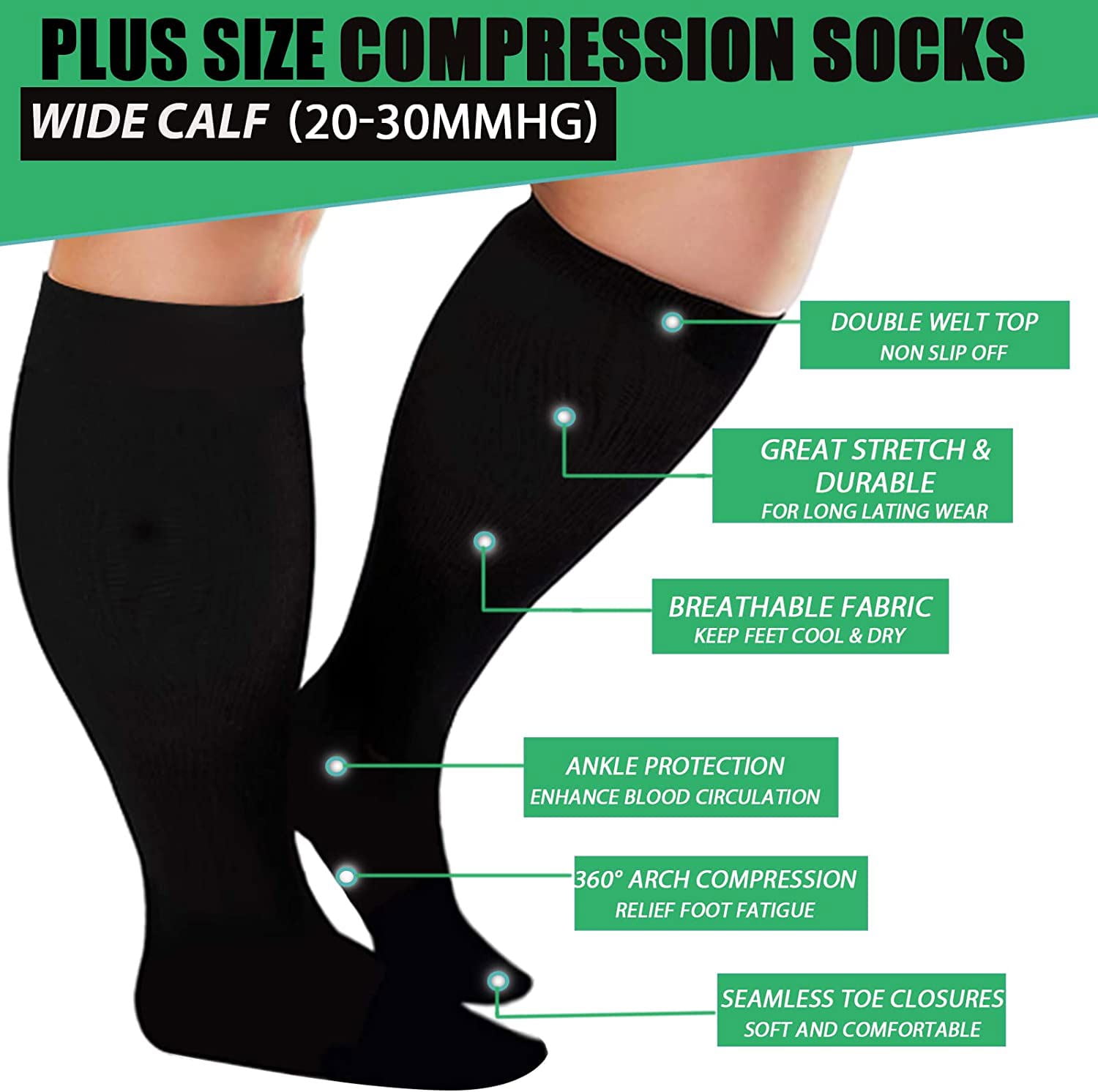 Diu Life 3 Pairs Plus Size Compression Socks for women & men Wide Calf  Extra Large Knee High Stockings for nurse sports fitness. 4XL 3er-multi4