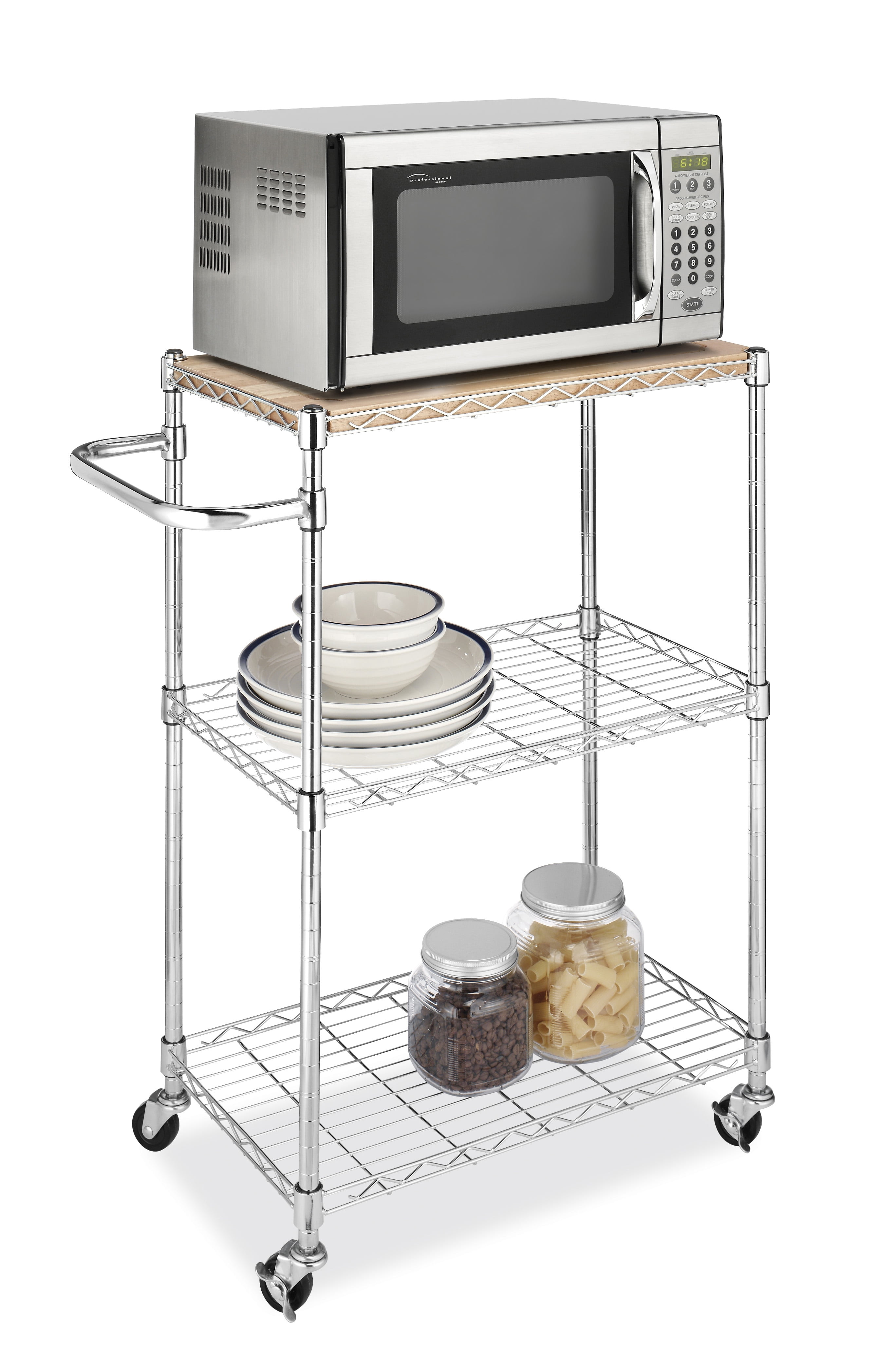 Whitmor Kitchen Storage/Microwave Cart-Wood & Chrome - Length 13.25 x Width 27.5 x Height 33.5
